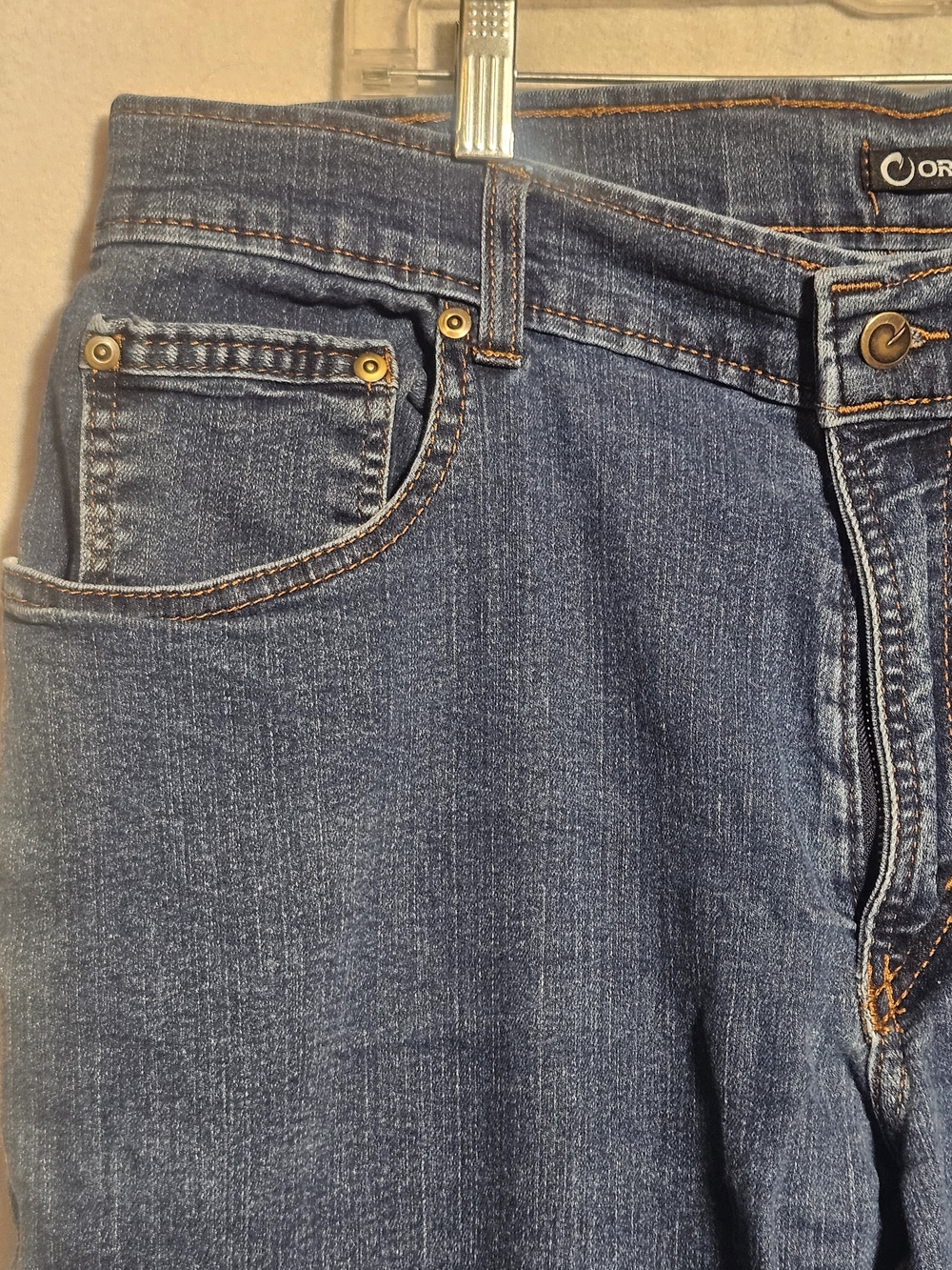 Origins Dark Blue Denim Jeans with Orange Stitching - Picture 5 of 11